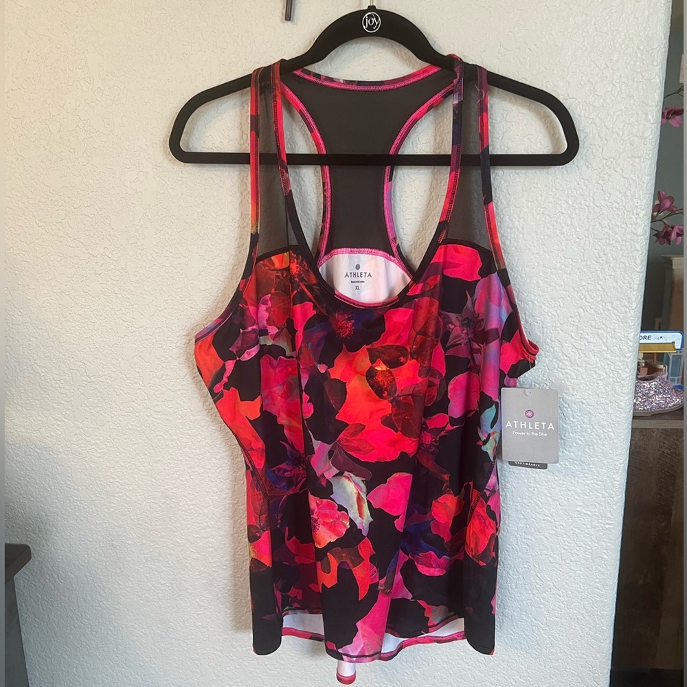 Athleta Women's Floral Racerback Tank Top - Red and Pink